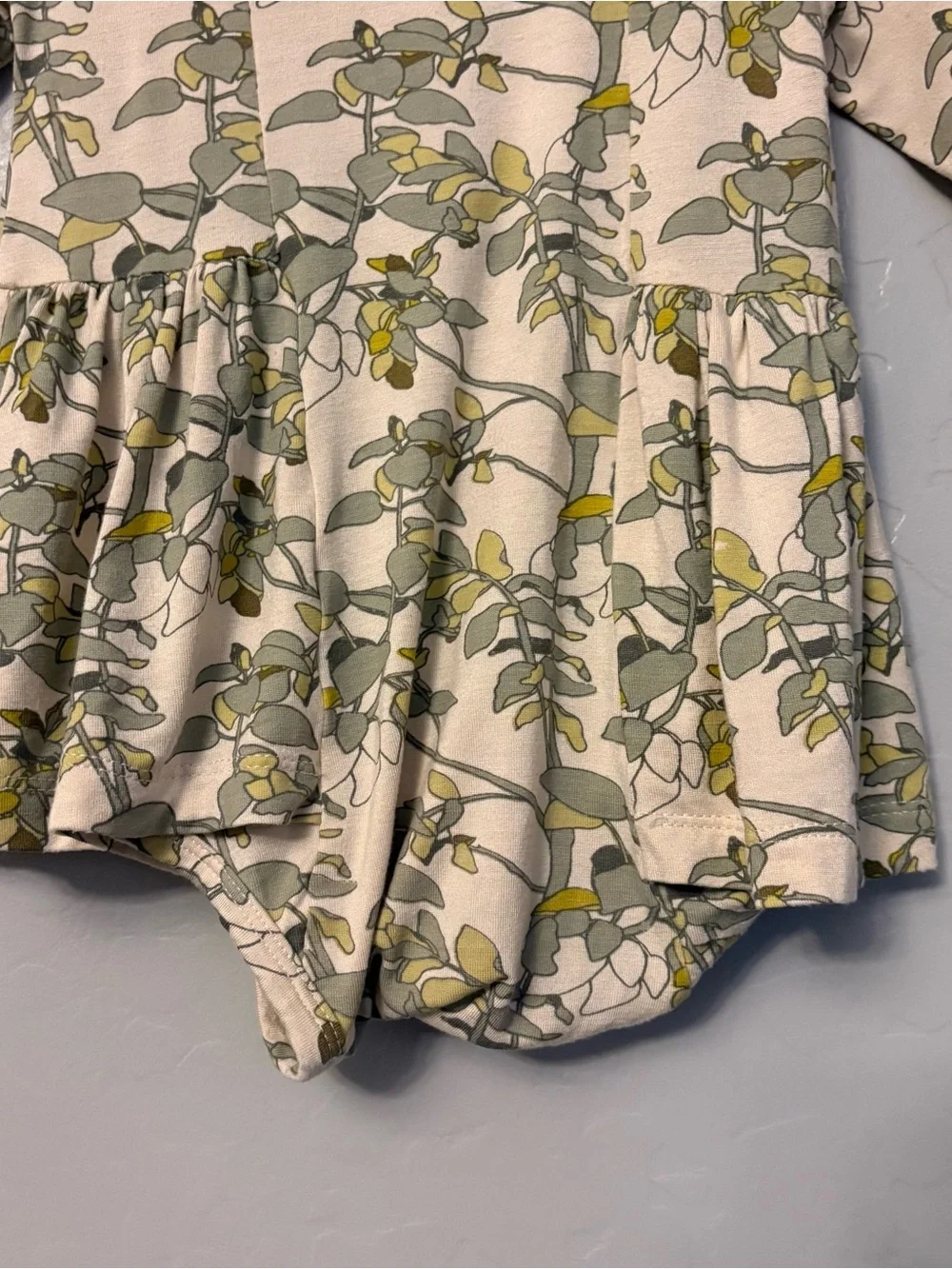 Kate Quinn the woods leaf print long sleeve modal ballerina bubble 12-18 months